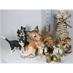 BOX OF CAT COLLECTIBLES INCL.MUSICAL TIGER