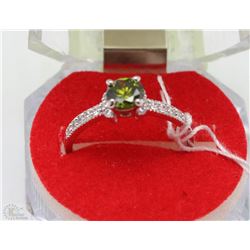 #40- GREEN PERIDOT &CZ .925 STERLING SILVER RING