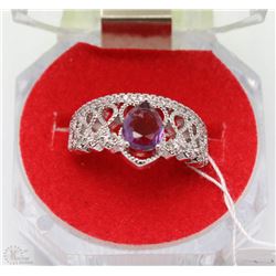 #43-PURPLE AMETHYST&CZ .925 STERLING SILVER RING