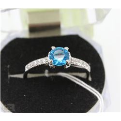 #41-BLUE TOPAZ &CZ .925 STERLING SILVER RING