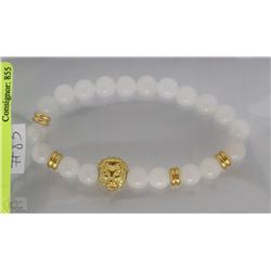 #83-NATURAL JADE BEAD BRACELET 7.5"'