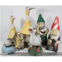 FLAT OF YARD ORNAMENTS DUCK SET AND MORE