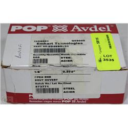 CASE OF 500  POP AVDEL OPEN END STAINLESS RIVETS