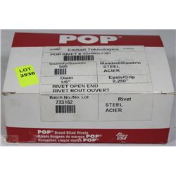 CASE OF 500  POP AVDEL OPEN END STAINLESS RIVETS