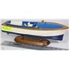 Image 1 : LARGE PAINTED WOOD BOAT ON DISPLAY STAND (16"X4.5
