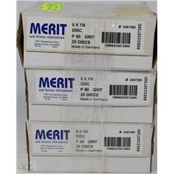 3 CASES OF MERIT 80 GRIT SANDING DISCS (25 IN EACH