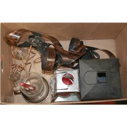 BOX OF LANTERNS AND CANDLE HOLDERS