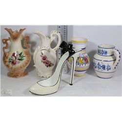 COLLECTION OF POTTERY INCLUDING VASES & A LADIES S