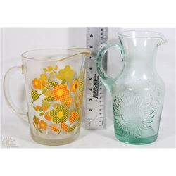 2 VINTAGE GLASS PITCHERS