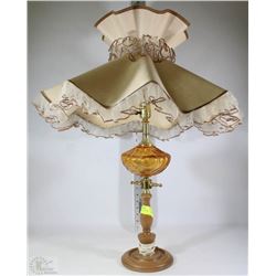 VINTAGE AMBERGLASS AND WOOD LAMP