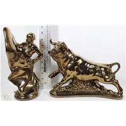 LARGE 12" CERAMIC BULL & MATADOR FIGURINES