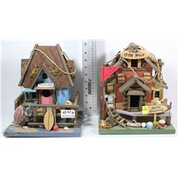 2 BEACH BUNGALOW WOOD BIRD HOUSES (11"X7" EACH)