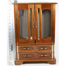 VINTAGE WOOD JEWELRY CHEST & CONTENTS - STERLING