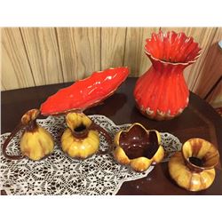 POTTERY PIECES; 4 BLUE MOUNTAINS, SMALL JUG,