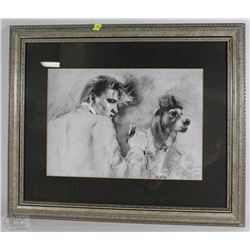 FRAMED ELVIS PRESLEY HOUND DOG CHARCOAL ART PRINT