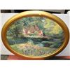 Image 1 : COTTAGE COUNTRY SCENE IN ANTIQUE STYLE OVAL FRAME