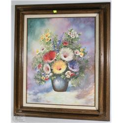 OIL PAINTING OF FLORAL BOUQUET WITH COA ON BACK