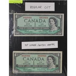 CUT VARIATIONS - 1954 CANADIAN DOLLAR BILL