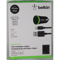 NEW BELKIN IPHONE BOOSTUP CAR CHARGER AND CABLE