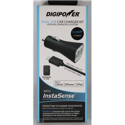 DIGIPOWER DUAL USB CAR CHARGER KIT FOR IPHONE
