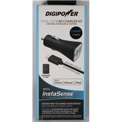 DIGIPOWER DUAL USB CAR CHARGER KIT FOR IPHONE