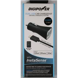 DIGIPOWER DUAL USB CAR CHARGER KIT FOR IPHONE