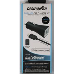 DIGIPOWER DUAL USB CAR CHARGER KIT FOR IPHONE