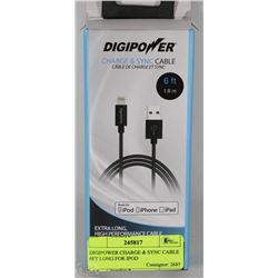 DIGIPOWER CHARGE & SYNC CABLE 6FT LONG FOR IPOD