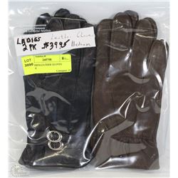 2PK LADIES LEATHER GLOVES MEDIUM