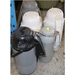 LOT OF FIVE ASSORTED THERMOSES