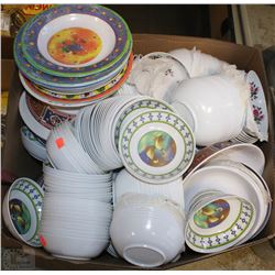 LARGE BOX OF ASSORTED MILAMEAN DISHWARE