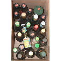 LARGE BOX OF SYRUPS , WATER , OYSTER SAUCE ETC.