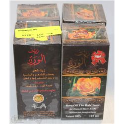 FOUR 125ML BOTTLES OF ROSE OIL