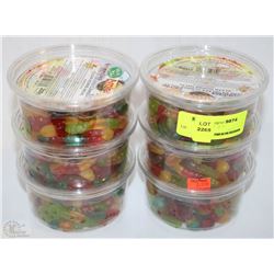 LOT OF SIX CONTAINERS OF WORM JELLY CANDY