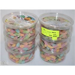 LOT OF SIX CONTAINERS OF SOUR WORM JELLY CANDY