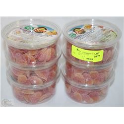 LOT OF SIX CONTAINERS OF FUZZY PEACH JELLY CANDY