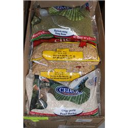BOX OF BEANS , BARLEY AND WHEAT