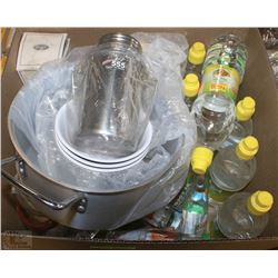 BOX OF ASSORTED VINEGAR , ROSE WATER , FOOD