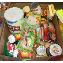 BOX OF LEMONADE BEANS WHEAT JAM RICE TUNA ETC.