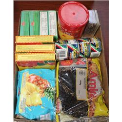 BOX OF RAISONS DRINK CRYSTAL JELLO CUSTARD TUNA