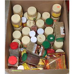 BOX OF SARDINES TUNA CUSTARD SPICES PASTA ETC.