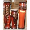 Image 1 : TWO LARGE AND 1 SMALL WOOD TONE VASES