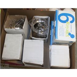 BOX WITH 5 TEA POTS AND ASSORTED TEA CUPS