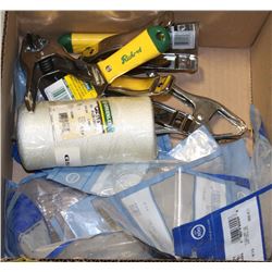 BOX WITH SCRAPER, CLAMPS AND MORE