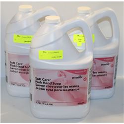 THREE BOTTLES OF PINK HAND SOAP