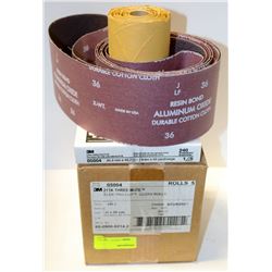 LOT OF 3M CLOTH ROLLS AND ASSORTED SAND PAPER