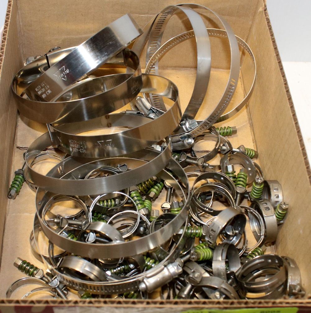 BOX OF ASSORTED HOSE CLAMPS
