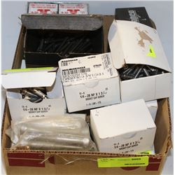 BOX OF ASSORTED FASTENERS, CAP SCREWS, EYE BOLTS