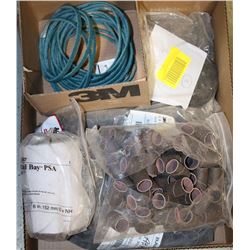 BOX OF ASSORTED 3M SANDING CONES, DISCS, AND BELTS