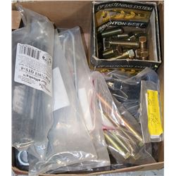 BOX OF ASSORTED BOLTS AND PEG HOOKS
